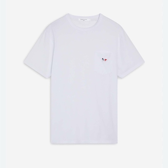 Maison Kitsune Sz M Tricolor Fox Patch Classic Pocket Tee-Shirt white Cotton - Picture 4 of 11
